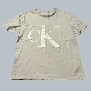 Calvin Klein Women's medium Cream 100% cotton T Shirt Top logo beige tan